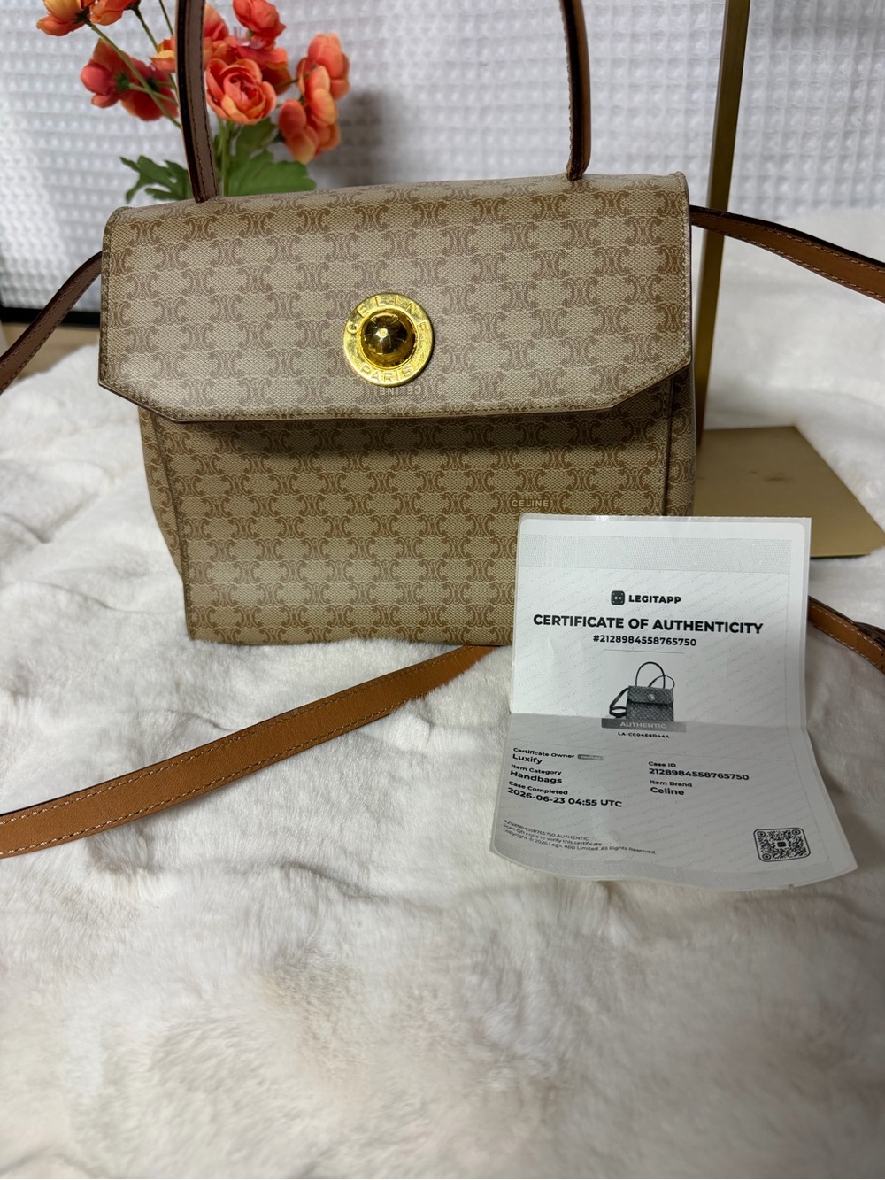 Authentic Vintage Celine Macadam Monogram Top Handle Crossbody Bag + COA